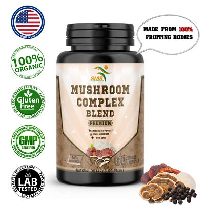 Mushroom Complex Supplement Capsules Mushrooms Lions Mane, Reishi, Turkey Tail - Image 1 of 4