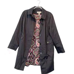 Preston & York Black Paisley Rain Trench Coat, PM - Picture 1 of 5