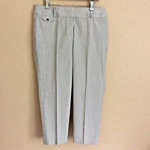 NWT Loft Women's Seersucker Julie Cropped Pants Gray White Stripe Cotton Size 10 - Picture 1 of 10
