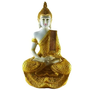 Buddha Statue Metall Religiös Idol Prunkstück Figuren Skulptur Gelb - Bild 1 von 5