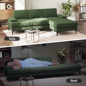 Chenille Ecksofa mit Schlaffunktion mit Chaiselongue Schlafsofa Eckcouch L-Sofa - Bild 1 von 51
