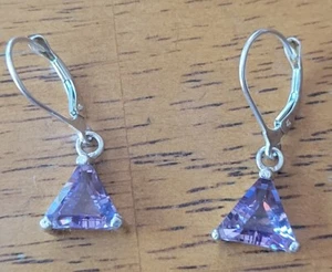 925 Sterling Silber Ohrringe große Billion Pupel Amethyst - Bild 1 von 2