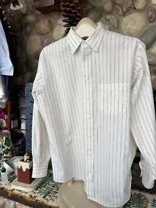Camisa a Rayas BURBERRYS OF LONDON Para Hombre Crema y Gris 17-34 Hecha en EE. UU. Tejida Tick - Imagen 1 de 14