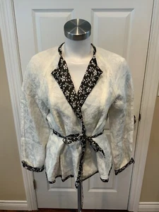 Etro Milano White Floral Jacquard Linen/Silk Jacket, Size 10 (US) 44 (IT) - Picture 1 of 7