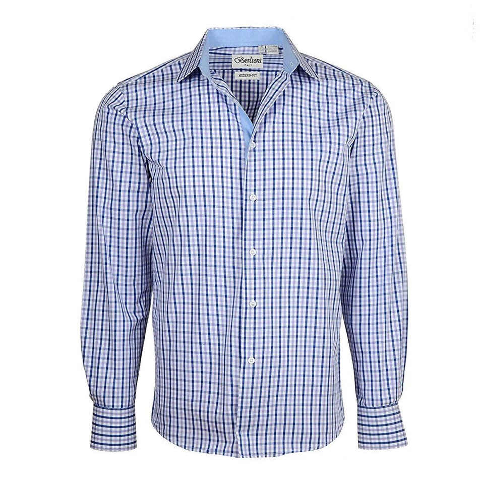 CAMISA HOMBRE BERLIONI ITALIA PREMIUM HILO TEÑIDO ALGODÓN DE LUJO CORTE MODERNO MANGAS LARGAS Foto 1 de 1