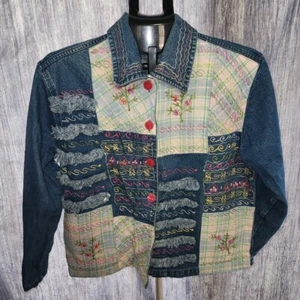 Chaqueta vaquera vintage Keren Hart patchwork bordada Grandmacore pequeña - Imagen 1 de 15
