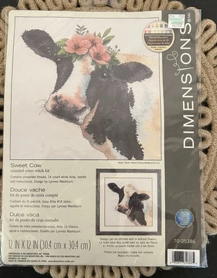 Dimensions 70-35386 Sweet Cow With Flowers Counted Cross Stitch Kit Holstein - Image 1 of 3
