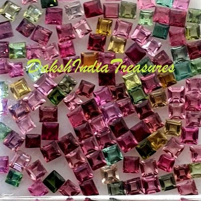 Natural AAA Multi Tourmaline Square Faceted Cut Size 2MM To 5MM Loose Gemstone - Image 1 of 3