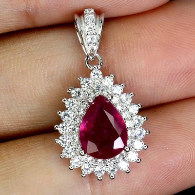 Black Friday 925 Silver Pendant Pear Ruby 8x6mm Natural Gemstone Jewelry - Image 1 of 4
