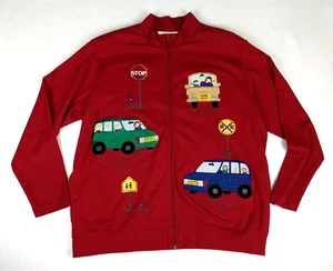 Bechamel Women's Jacket Size Large Red Stretch Knit Embroidered Mom Mom's Taxi - Picture 1 of 11