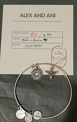 Alex and Ani DAISY AND BEE DUO 100 Hecho, Brazalete Plata Ruso Nuevo con Tarjeta y Caja Foto 1 de 3