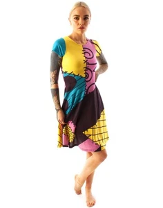 Disney The Nightmare Before Christmas Negro Sally Vestido skater de manga corta - Imagen 1 de 16