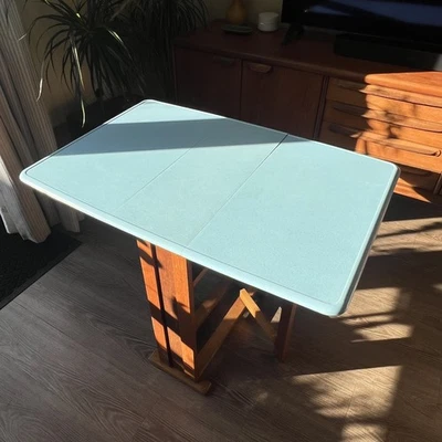 Vintage 1960s Mid Century Blue Beech Formica Drop Leaf Kitchen Dining Table - Image 1 of 4