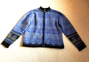 Womens Sweater/Jacket-NOMADIC TRADERS-blue wool lined Nordic/Icelandic design-S - Picture 1 of 4