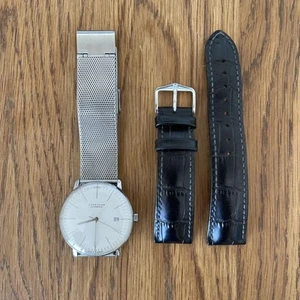 Reloj automático Junghans Max Bill correa de cuero funcionando caja de cristal agrietado - Imagen 1 de 7