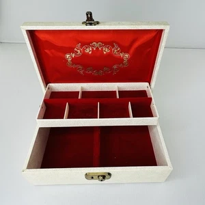 Design Philipp Jewellery Box Cream & Gold With Red Inlay Made In Sweden Vintage - Picture 1 of 20