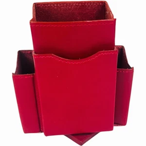 LEVENGER Red Leather Desk Caddie / Desk Organizer - Rotates - Picture 1 of 6