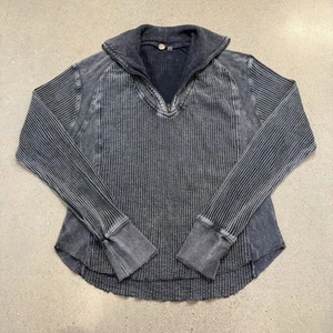 Free People One Top Womens Thermal Ashton Zip Gray Waffle Zip Mock Neck Small - Picture 1 of 5