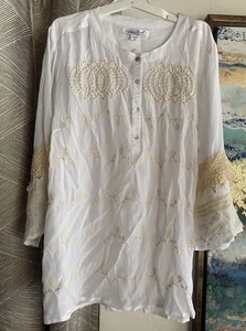 Nuova CAMICIA bianca oversize COLDWATER CREEK blusa tunica top ricamato taglia M - Foto 1 di 10