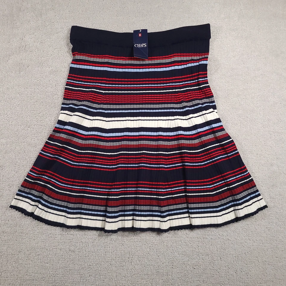 Falda Chaps Mujer XL Azul Rojo Blanco Rayas Plisada Tejida Pull On Midi Nueva Foto 1 de 4