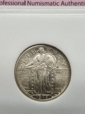 Very Rare 1917 D TYPE 1 FH FULL HEAD Standing Liberty Quarter MS65 - Image 1 of 4