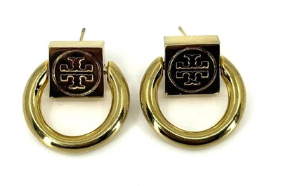 Pendientes de aro cuadrados Tory Burch tachuelas tono dorado joyería clásica caja de regalo Foto 1 de 2