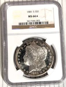1881-S NGC MS66 Star Mirrored Fields Morgan Dollar High Grade in NGC Star Morgan - Picture 1 of 10