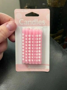 Classic Pink Polka Dot Birthday Candles 12Pcs New!!! - Picture 1 of 2