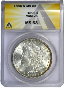 1896 ANACS MS63 VAM-26 Possible 9 in Denticles, Die Scratch in Kernels Morgan $ - Picture 1 of 3