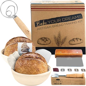 Shori Bake Banneton Brot Gärkorb 2er Set rund 9 Zoll + Sauerteigbrücke - Bild 1 von 7