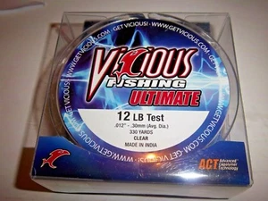 LOT OF 2-Vicious Ultimate Act Fishing Line Clear-330/12lb Test /T0TAL 660 YDS - Picture 1 of 2