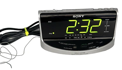 Sony Dream Machine Alarm Clock Silver AM FM Radio Large Digital Display ICF-C492 - Image 1 of 4