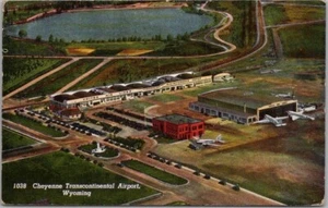 1944 Cheyenne Wyoming Postcard CHEYENNE TRANSCONTINENTAL AIRPORT Aerial View - Picture 1 of 2