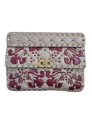 Valentino Beige/Red Flower Intarsia Leather Rockstud Chain Shoulder Bag - Image 1 of 4
