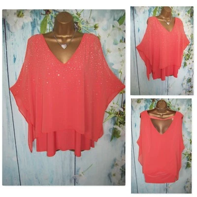 NEW WALLIS TOP SIZE L  PETITE 16/18, Coral peach Jewel Overlay Occasion kimono - Image 1 of 4