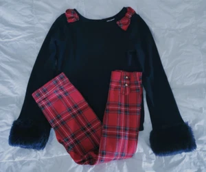 Janie and Jack Girls Red Plaid & Dark Navy 2-Piece Outfit - Size 8 - Picture 1 of 8
