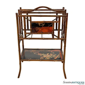Vintage Chinese Chinoiserie Rattan Lacquered Magazine Record Stand - Picture 1 of 10