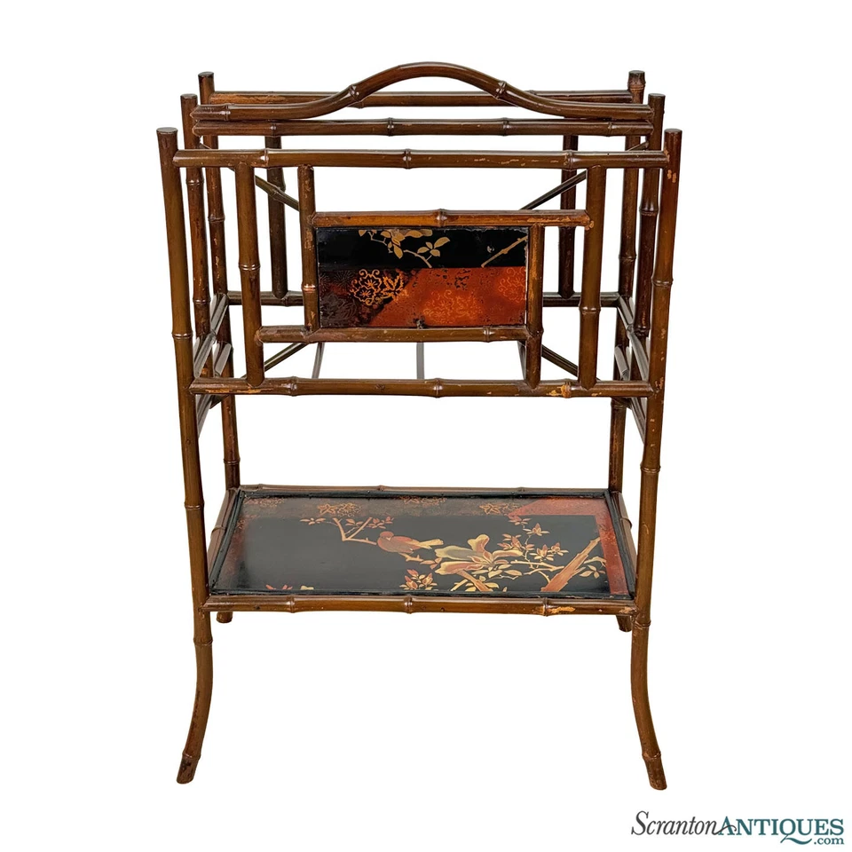 Vintage Chinese Chinoiserie Rattan Lacquered Magazine Record Stand - Image 1 of 4