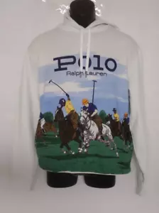 Polo Ralph Lauren Long Sleeve Allover Print Fleece Hoodie Sweatshirt Sz Medium - Picture 1 of 24