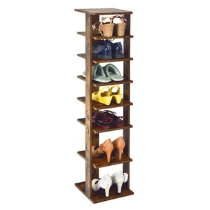 Costway 7-Tier Shoe Rack Free Standing Shelf Storage Tower Rustic Brown - Picture 1 of 12