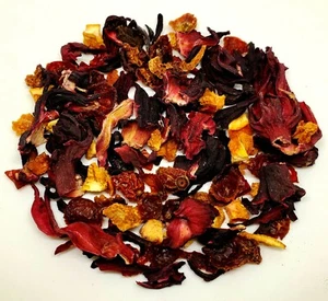 Tisana aibiscus, rosa canina + buccia d'arancia (cucchiaio in legno gratuito e 5 bustine da tè) - Foto 1 di 7