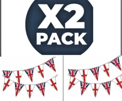 2 X 🇬🇧  Remembrance Day 33ft Union Jack & England  Triangle Flag Bunting - Image 1 of 4