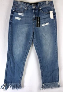 Ashley Mason Women's Jeans Size 28 Ankle Distressed Med Wash Frayed Hem - Picture 1 of 7