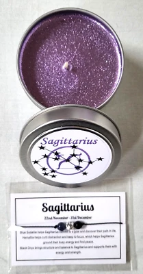 Sagittarius Birth Sign Astrology Scented 4oz Candle & Gemstone Bracelet Set - Image 1 of 4