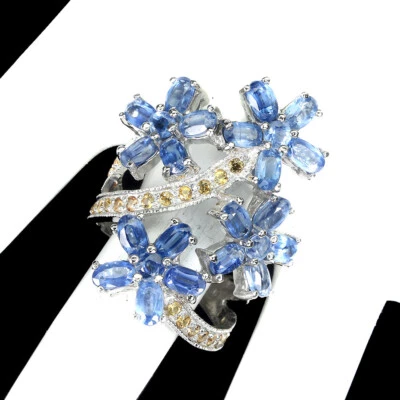 Летнее серебряное кольцо 925 пробы с овальным кианитом сапфиром цветком драгоценным камнем ювелирное изделие размер 9 - Изображение 1 из 4