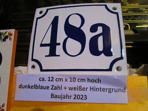 Hausnummer 48a dunkel-blau Zahl weißem Hintergrund 12cmx10cm Die Echte Emaille - Picture 1 of 24