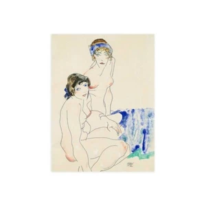 Stampa su Tela su Carta Poster o Quadro Egon Schiele Two Female Nudes by the Wat - Imagen 1 de 2