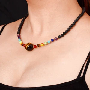 Piedra Natural 7 Chakras Collar 6mm Piedra de Lava Natural Cuentas Moda Collar - Imagen 1 de 10