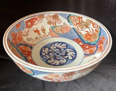 Antiguo cuenco grande japonés IMARI porcelana pintada a mano leones 11" Foto 1 de 4