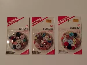 Lot Vtg 3 pkgs Singer 50 Buttons Assorted for Mothers & Daughters NEW Item 00036 - Picture 1 of 5